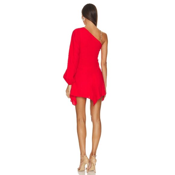 NWT Lovers and Friends Rosalie Mini Dress in Bright Red One-Shoulder Asy… - Picture 3 of 10